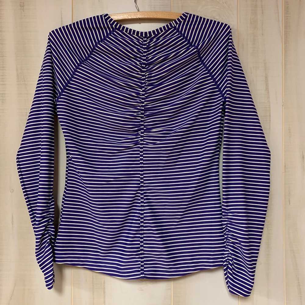 Athleta Gardenia Grove Blue Stripe Rash Guard S - Picture 2 of 6
